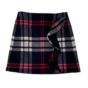 J Crew navy blue plaid wool blend skirt with ruffle and fully lined size 2